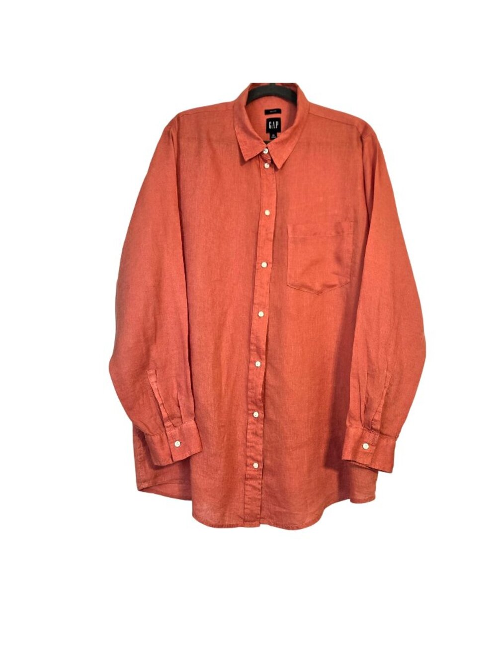 GAP Womans 100% Linen Boyfriend XL Tall Terra Cotta Orange Long Sleeve Button-Up
